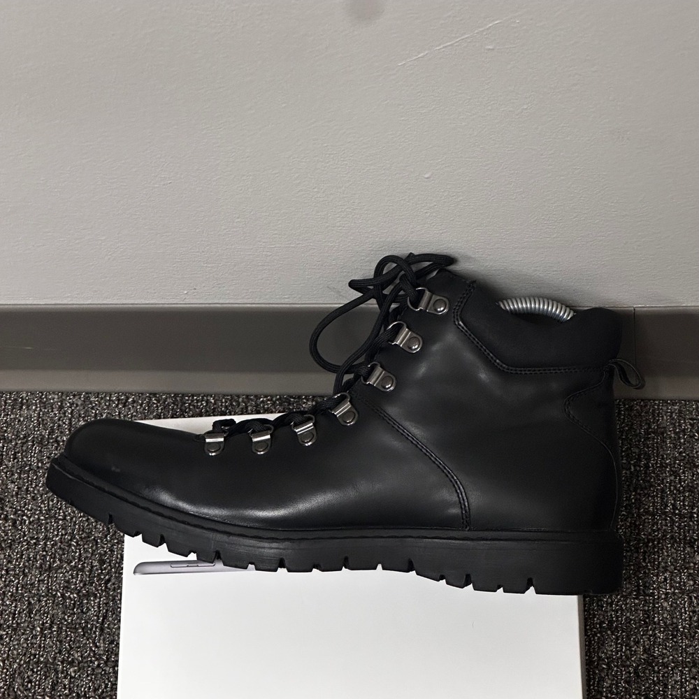 Aldo Hiker Boots Mens 10.5 Black Leather Lug Sole Lace Up Grunge Gorpcore NWOT - Picture 11 of 13